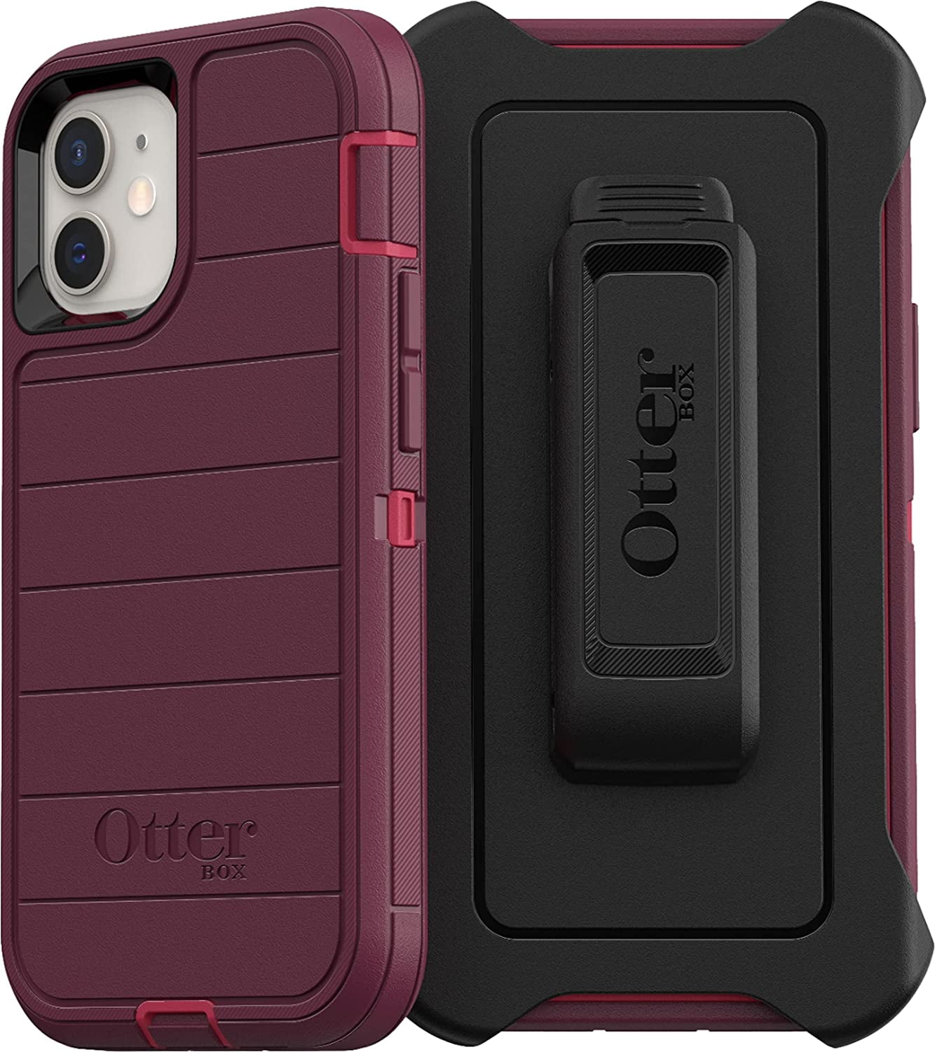 OtterBox Defender Series Case & Holster SCREENLESS Edition for iPhone 13 Mini - Retail Packaging - Berry Potion (Raspberry Wine/Boysenberry) with Microbial Defense