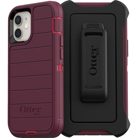 OtterBox Defender Series Case & Holster SCREENLESS Edition for iPhone 13 Mini - Retail Packaging - Berry Potion (Raspberry Wine/Boysenberry) with Microbial Defense