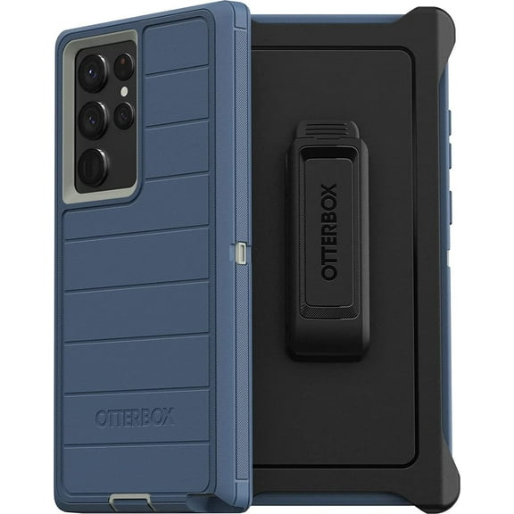 OtterBox Defender Series Case for Samsung Galaxy S22 Ultra Only - Holster Clip Included - Microbial Defense Protection - Non-Retail Packaging - Fort Blue