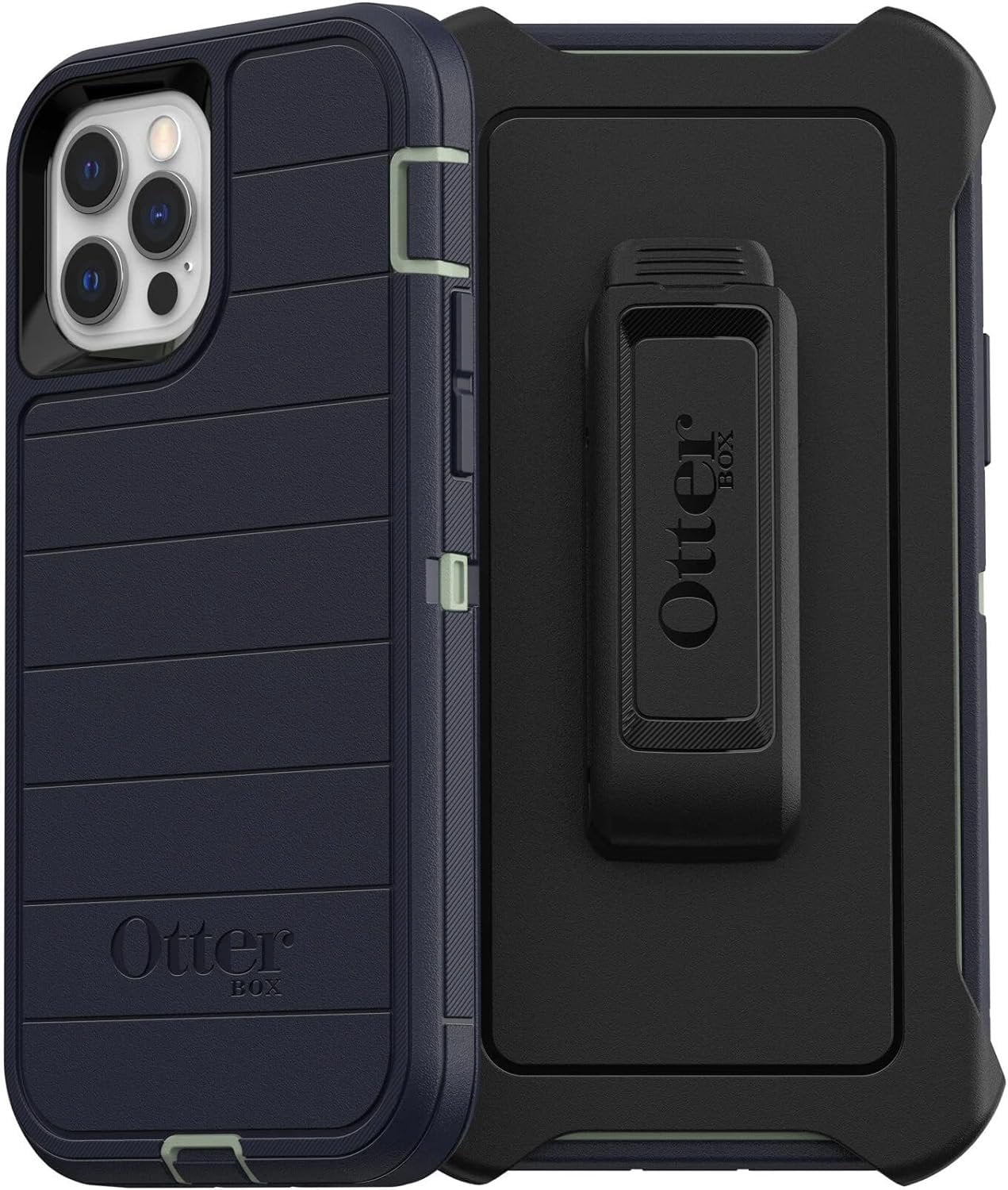 OtterBox Defender Series Case for iPhone 12 & iPhone 12 Pro Only - Holster Clip Included - Microbial Defense Protection - Non-Retail Packaging - Varsity Blues Sage/Blue
