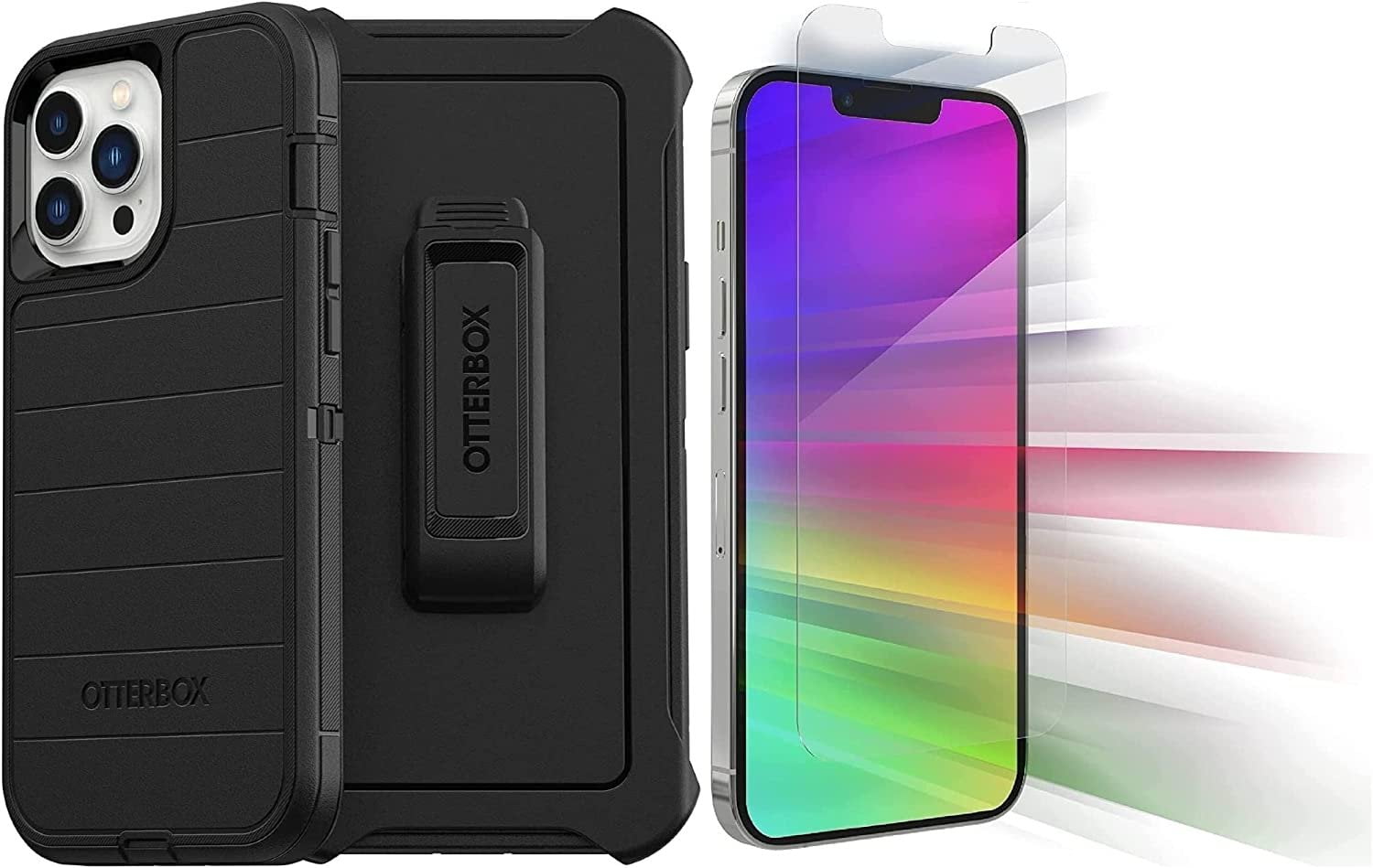 OtterBox Defender Series Case for iPhone 13 Pro Max Only - with Zagg Glass Elite Clear Screen Protector - Holster Clip Included - Microbial Defense Protection - Non-Retail Packaging - Black
