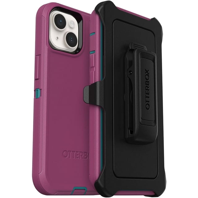 OtterBox Defender Series Rugged Holster Cell Phone Case for iPhone 14 and 13, Pink and Black