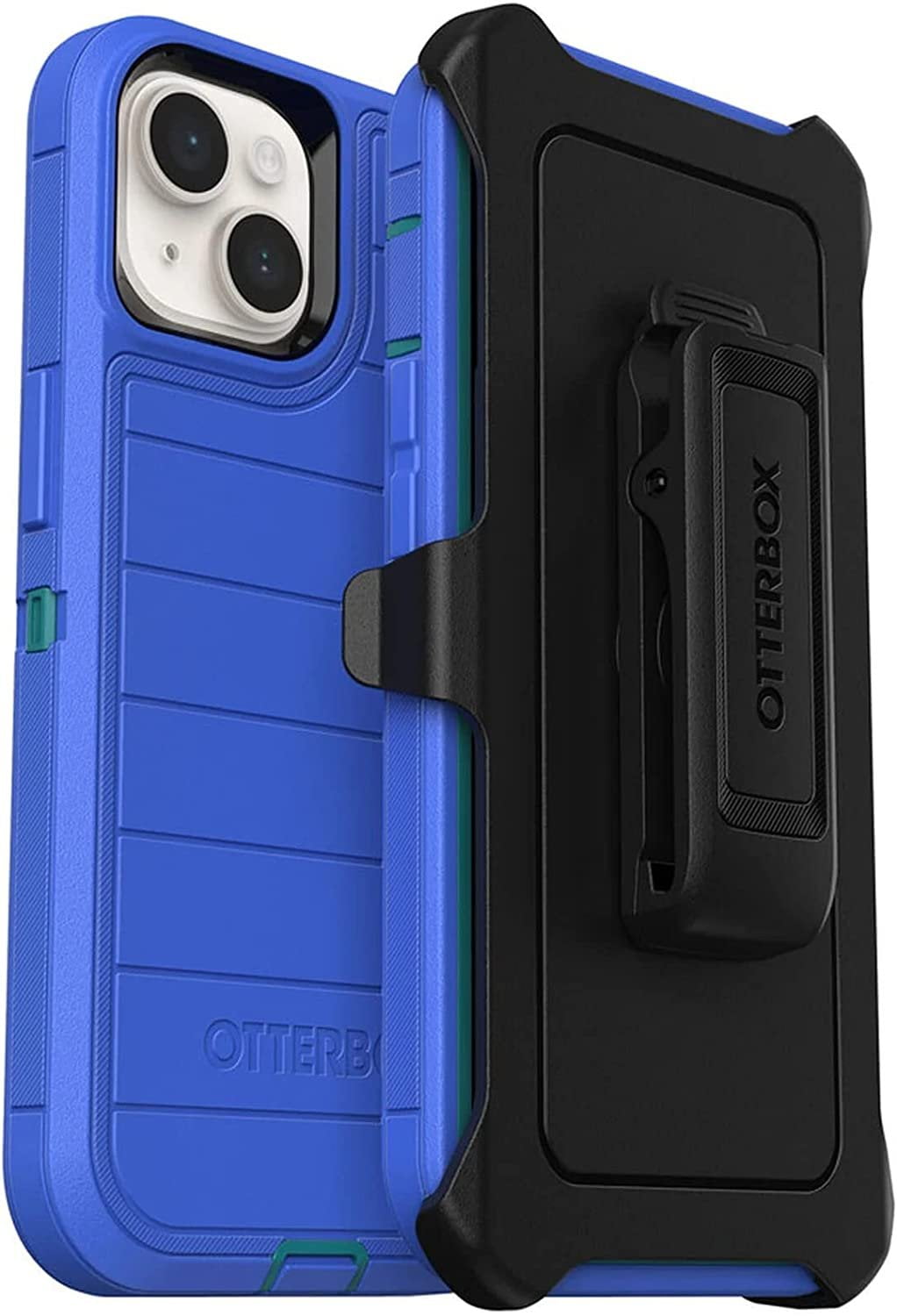OtterBox Defender Series Screenless Edition Case for iPhone 14 & iPhone 13 Only - Holster Clip Included - Microbial Defense Protection - Non-Retail Packaging - Rain Check Blue