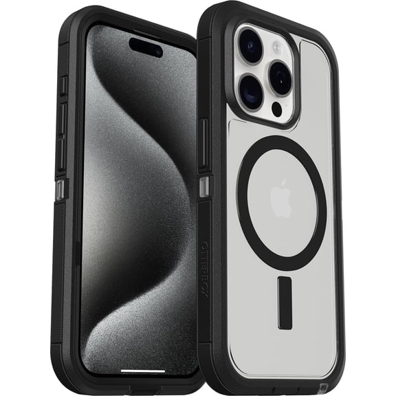OtterBox Defender Series XT Case with MagSafe for iPhone 15 Pro, Clear/Black