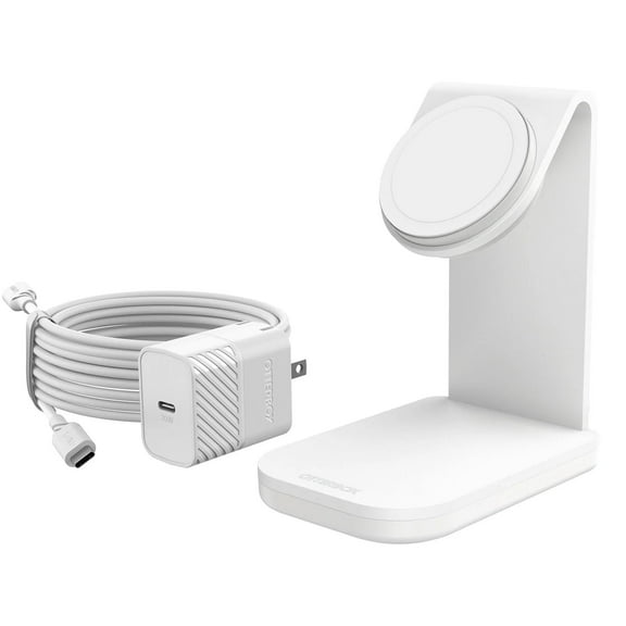 OtterBox Wireless Charging Stand for MagSafe (MFi Approved -15W) - Includes 20W Wall Charger & 2M (6.6FT) USB-C to USB-C Cable - Brilliant Opera (White)