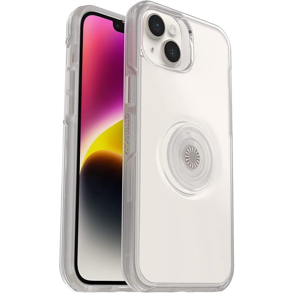 OtterBox iPhone 14 Plus - Pop Symmetry Series Case - Clear - Built in PopSockets PopGrip - Swappable Pop Top Design - Slim & Pocket Friendly