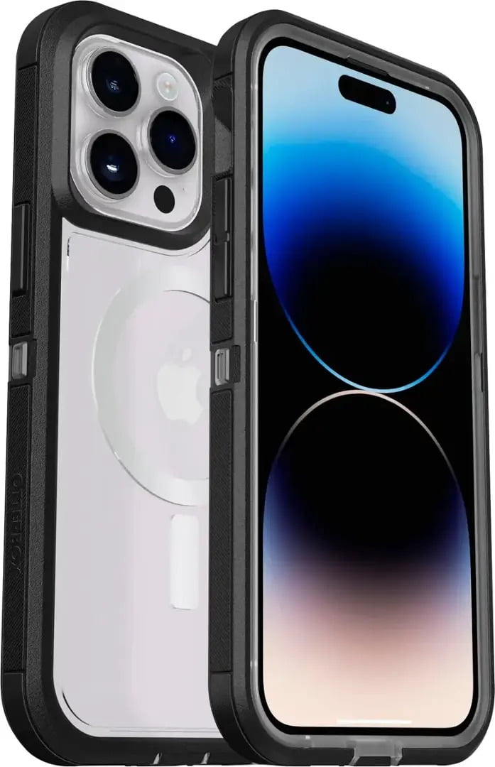 OtterBox iPhone 14 Pro Max (Only) - Defender Series XT Clear Case - Black Crystal (Clear/Black) - Screenless - Rugged - Snaps to MagSafe - Lanyard Attachment - Non-Retail Packaging