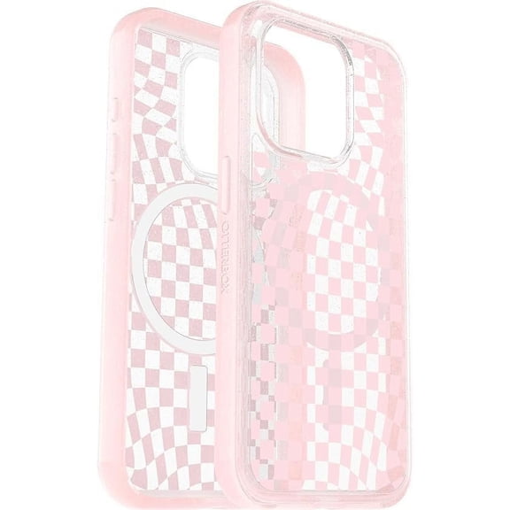 OtterBox iPhone 14 Pro Only - Symmetry Clear Series+ Case - Checkmate Pink - Ultra-Sleek - Snaps to MagSafe - Raised Edges Protect Camera & Screen - Non-Retail Packaging