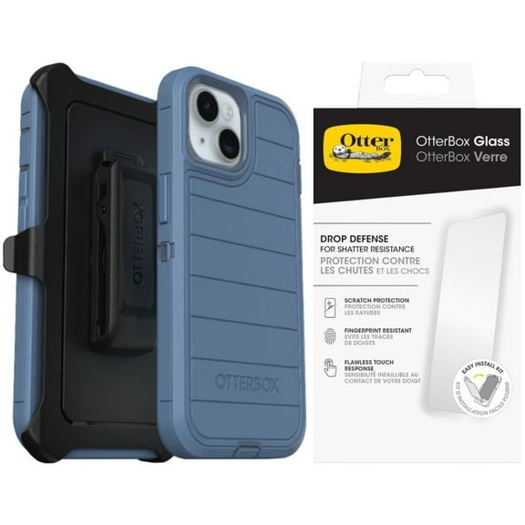 OtterBox iPhone 15 Only - Defender Series Case - Baby Blue Jeans - with Screen Protector - Rugged & Durable - with Port Protection - Holster Clip Includes - Microbial Defense Protection