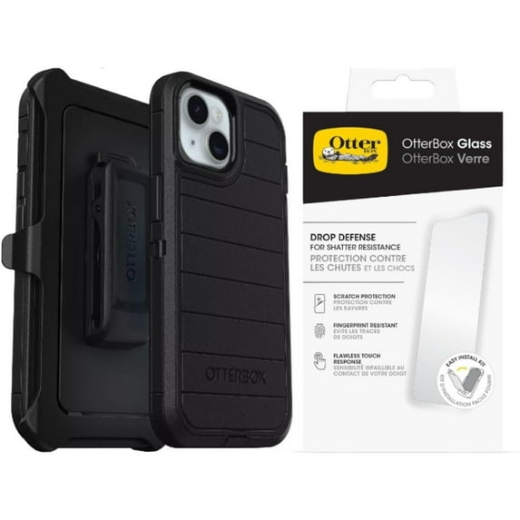 OtterBox iPhone 15 Only - Defender Series Case - Black - with Screen Protector - Rugged & Durable - with Port Protection - Holster Clip Includes - Microbial Defense Protection
