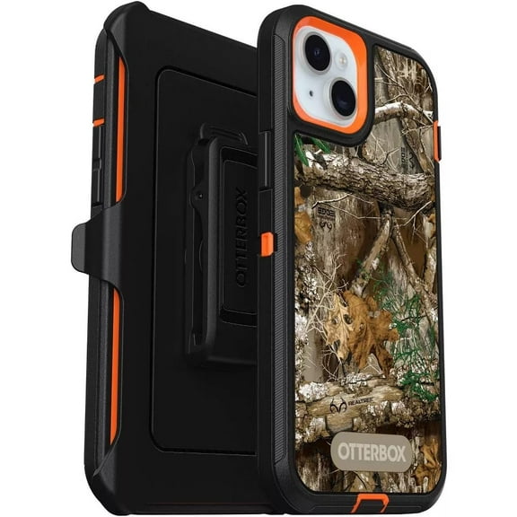 OtterBox iPhone 15 Plus & iPhone 14 Plus Only - Defender Series Case - Realtree Blaze Edge Camo - Rugged & Durable - with Port Protection - Holster Clip Includes - Microbial Defense Protection