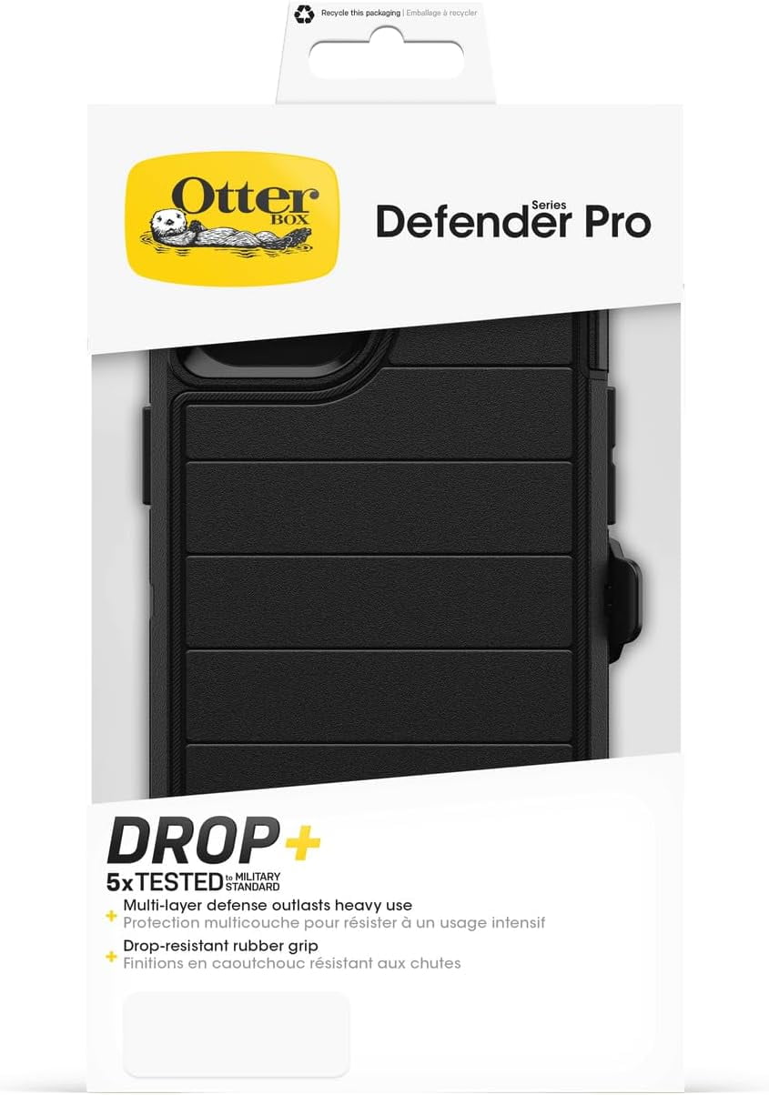 OtterBox iPhone 15 Plus and iPhone 14 Plus Defender Series Pro Case - Black, screenless, Rugged & Durable, with Port Protection, Includes Holster Clip Kickstand
