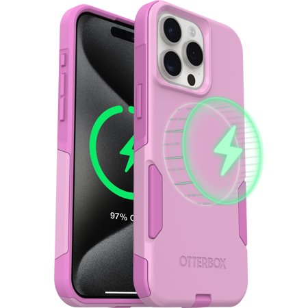 OtterBox iPhone 15 Pro Max Commuter Series Case - MagSafe Edition - Thin & Tough, Pocket-Friendly, with Port Protection - Wildflower Pink