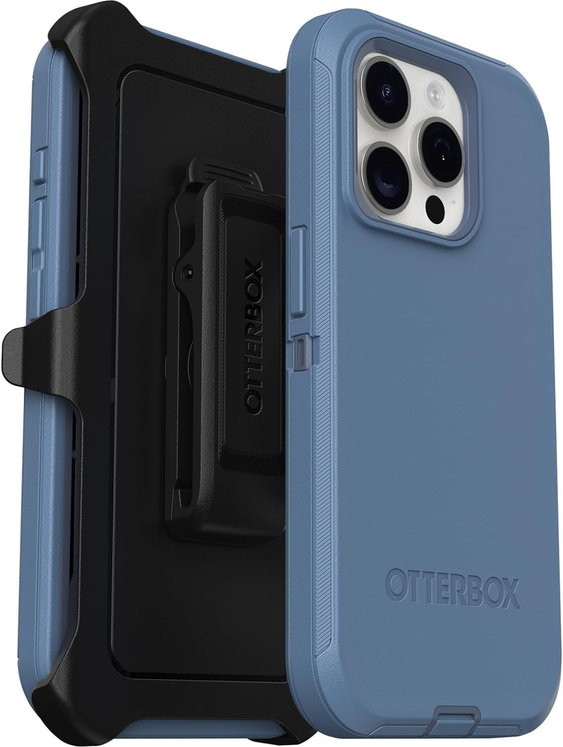 OtterBox iPhone 15 Pro Only - Defender Series Case - Baby Blue Jeans Blue - Screenless - Rugged & Durable - with Port Protection - Holster Clip Includes - Non-Retail Packaging