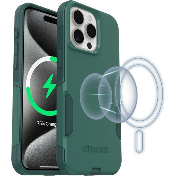 OtterBox iPhone 15 Pro MAX Commuter Series Case - MagSafe Edition - Green, Slim & Tough, Pocket-Friendly, with Port Protection - Get Your Greens