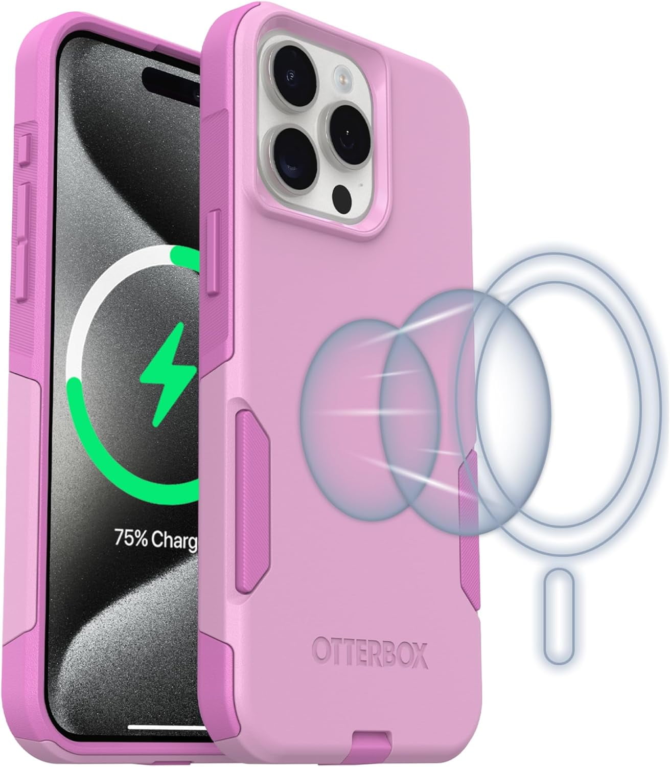OtterBox iPhone 15 Pro MAX Commuter Series Case - MagSafe Edition - Pink, Slim & Tough, Pocket-Friendly, with Port Protection - Run Wildflower