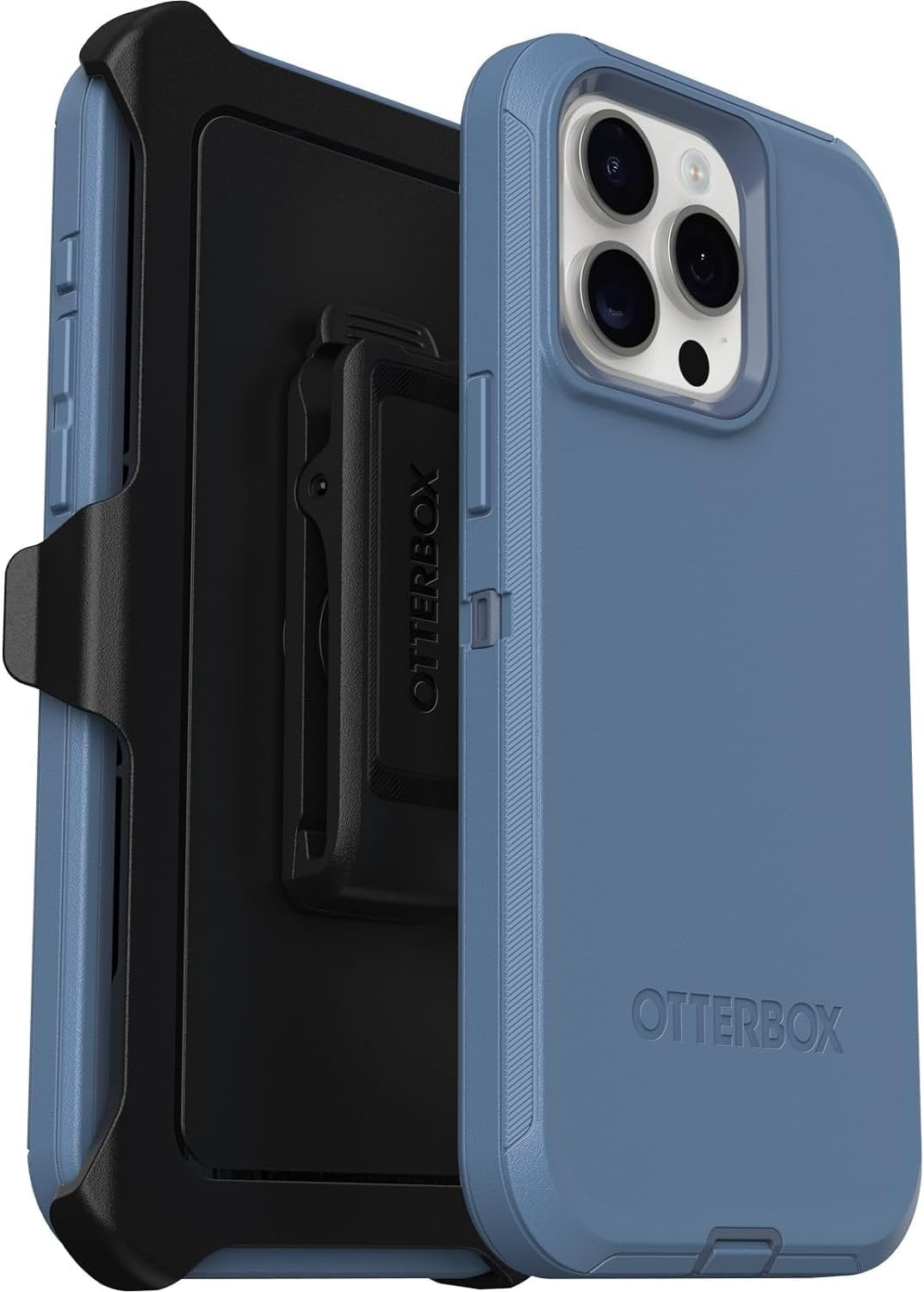 OtterBox iPhone 15 Pro Max Only - Defender Series Case - Baby Blue Jeans Blue - Screenless - Rugged & Durable - with Port Protection - Holster Clip Includes - Non-Retail Packaging