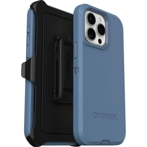 OtterBox iPhone 15 Pro Max Only - Defender Series Case - Baby Blue Jeans Blue - Screenless - Rugged & Durable - with Port Protection - Holster Clip Includes - Non-Retail Packaging