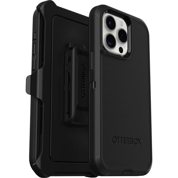 OtterBox iPhone 15 Pro Max Only - Defender Series Case - Black - Screenless - Rugged & Durable - with Port Protection - Holster Clip includes - Non-Retail Packaging