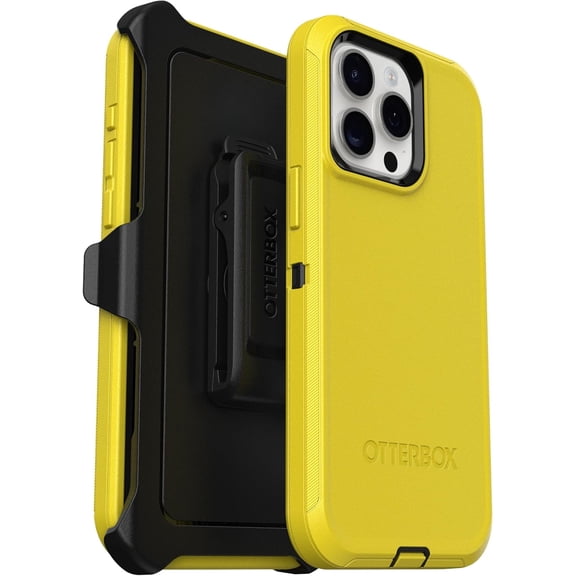 OtterBox iPhone 15 Pro Max (Only) - Defender Series Case - Night (Black & Yellow) - Screenless - Rugged & Durable - with Port Protection - Holster Clip Includes - Non-Retail Packaging