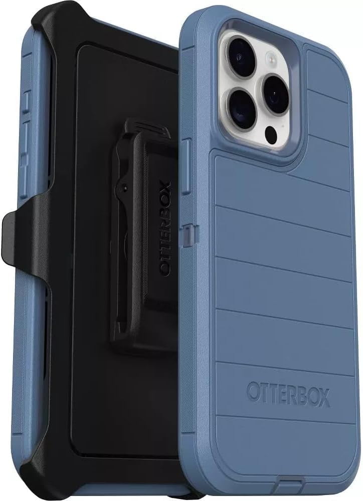 OtterBox iPhone 15 Pro Max (Only) - Defender Series Pro Case - Baby Blue Jeans (Blue) - Screenless - Rugged & Durable - with Port Protection - Holster Clip Includes