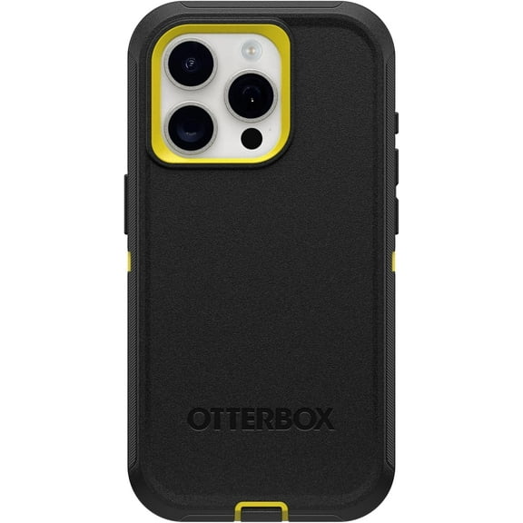 OtterBox iPhone 15 Pro (Only) - Defender Series Case - Night (Black & Yellow) - Case Only - Screenless - Rugged & Durable - with Port Protection - Non-Retail Packaging