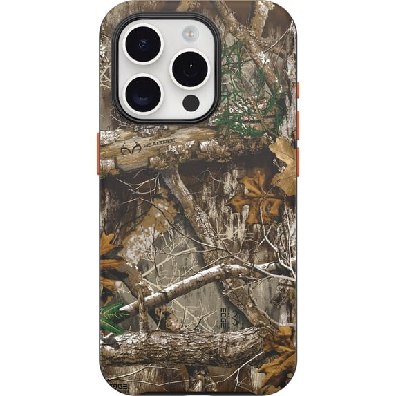 OtterBox iPhone 15 Pro (Only) Symmetry Series Case - REALTREE EDGE (Orange/Camo), snaps to MagSafe, ultra-sleek, raised edges protect camera & screen