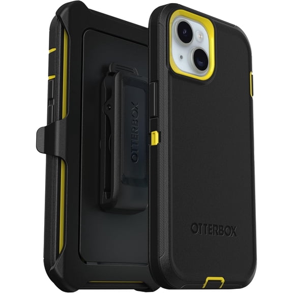 OtterBox iPhone 15, iPhone 14, & iPhone 13 (Only) - Defender Series Case - Night Rever (Yellow & Black) - Screenless - Rugged & Durable - with Port Protection - Holster Clip Includes