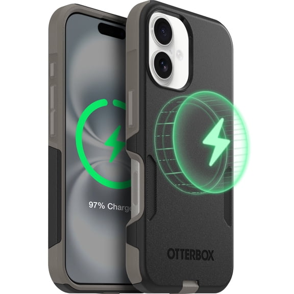 OtterBox Commuter MagSafe Case for iPhone 16 – Black Ash – Slim, Shockproof, Dual Layer Drop Protection