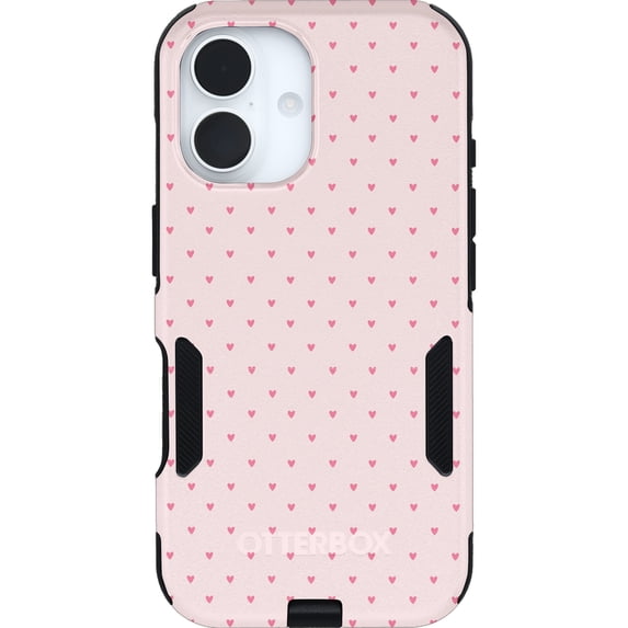 OtterBox iPhone 16 (Only) – Commuter Series Case – Built-In MagSafe – Thin, Dual-Layer, Pocket-Friendly, Port Cover – Love is In the Air (Pink Heart)