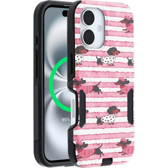 OtterBox iPhone 16 (Only) – Commuter Series Case – Built-In MagSafe – Thin, Dual-Layer, Pocket-Friendly, Port Cover – Pet Lovers Dachshund Dog Design