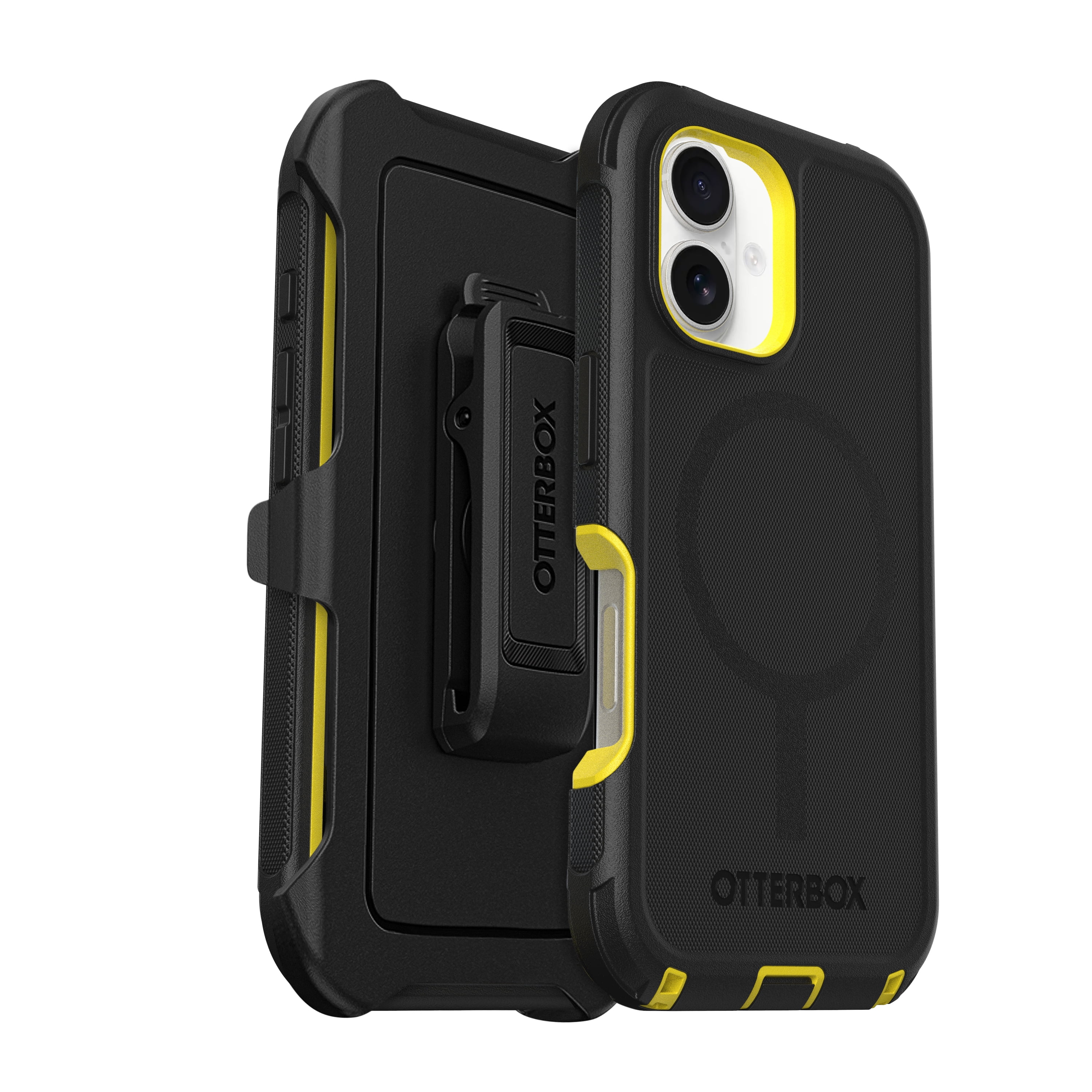 OtterBox iPhone 16 (Only) Defender Series MagSafe Case, Night Rever (Yellow & Black),Holster Clip Included, Built-in Magnets, Screenless, Rugged & Durable, with Port Protection, Non-Retail Packaging