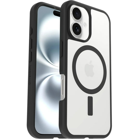 OtterBox iPhone 16 (Only) - React Series Case - Black Crystal (Clear/Black) - Snaps to MagSafe - Ultra-Thin - Non-Retail Packaging