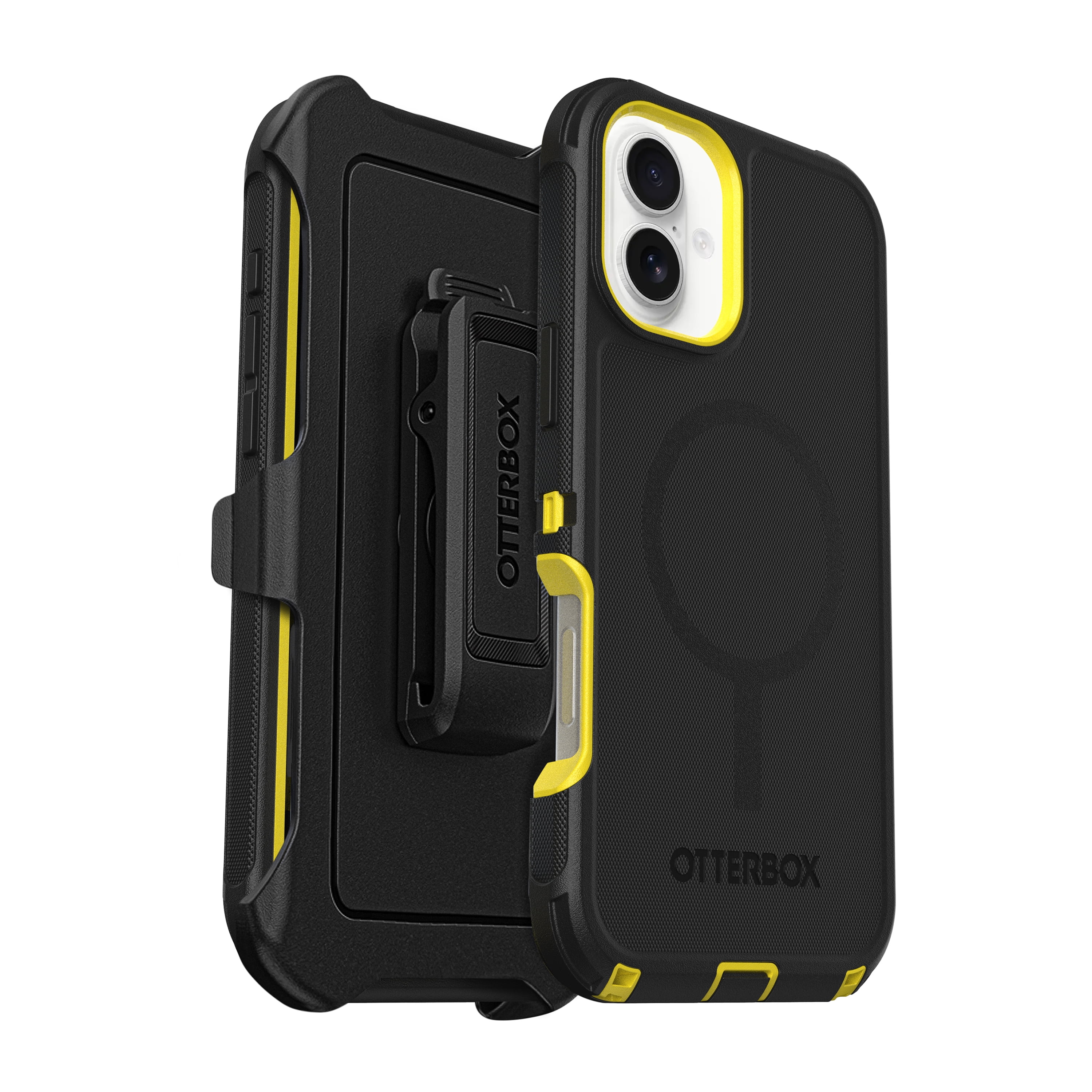 OtterBox iPhone 16 Plus (Only) - Defender Series MagSafe Case - Night (Black & Yellow) - Holster Clip Included - Built-in Magnets - Screenless - Rugged & Durable - with Port Protection - Non-Retail