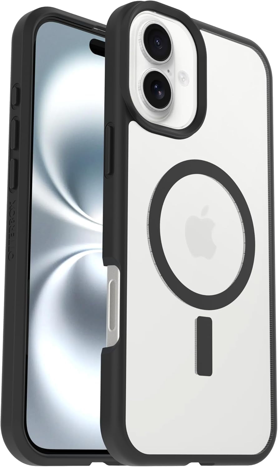 OtterBox iPhone 16 Plus (Only) - React Series Case - Black Crystal (Clear/Black) - Snaps to MagSafe - Ultra-Thin - Non-Retail Packaging