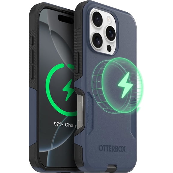 OtterBox iPhone 16 Pro Commuter Series MagSafe Case - Thin & Tough, Dual Layer with Port Protection and Built-In Anchors - Blue & Black