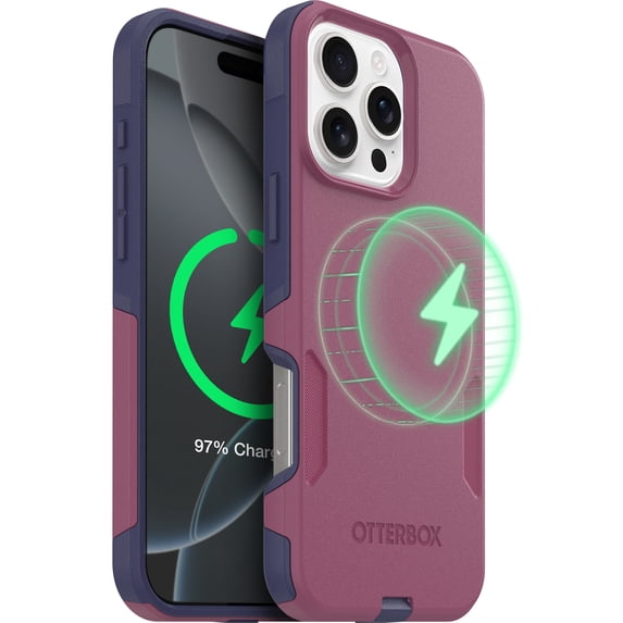 OtterBox iPhone 16 Pro Max Commuter Series MagSafe Case - Thin & Tough, Dual Layer with Port Protection and Built-In Anchors - Pink & Purple