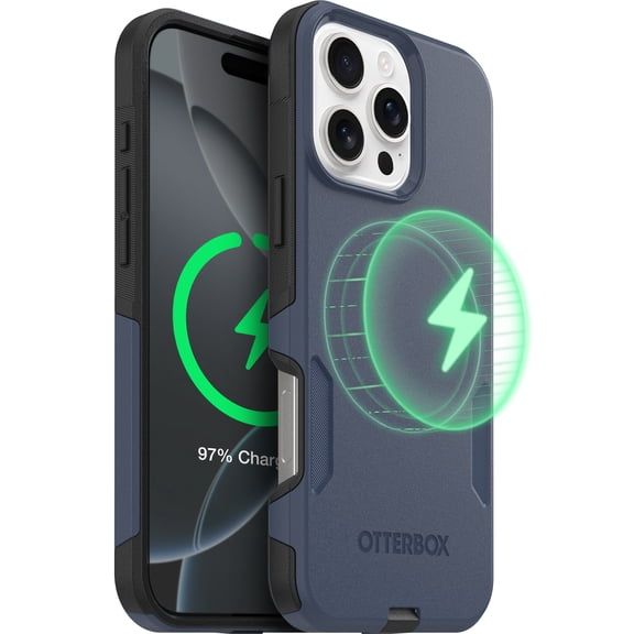 OtterBox iPhone 16 Pro Max Commuter Series MagSafe Case - Thin & Tough, Dual Layer with Port Protection and Built-In Anchors - Blue & Black