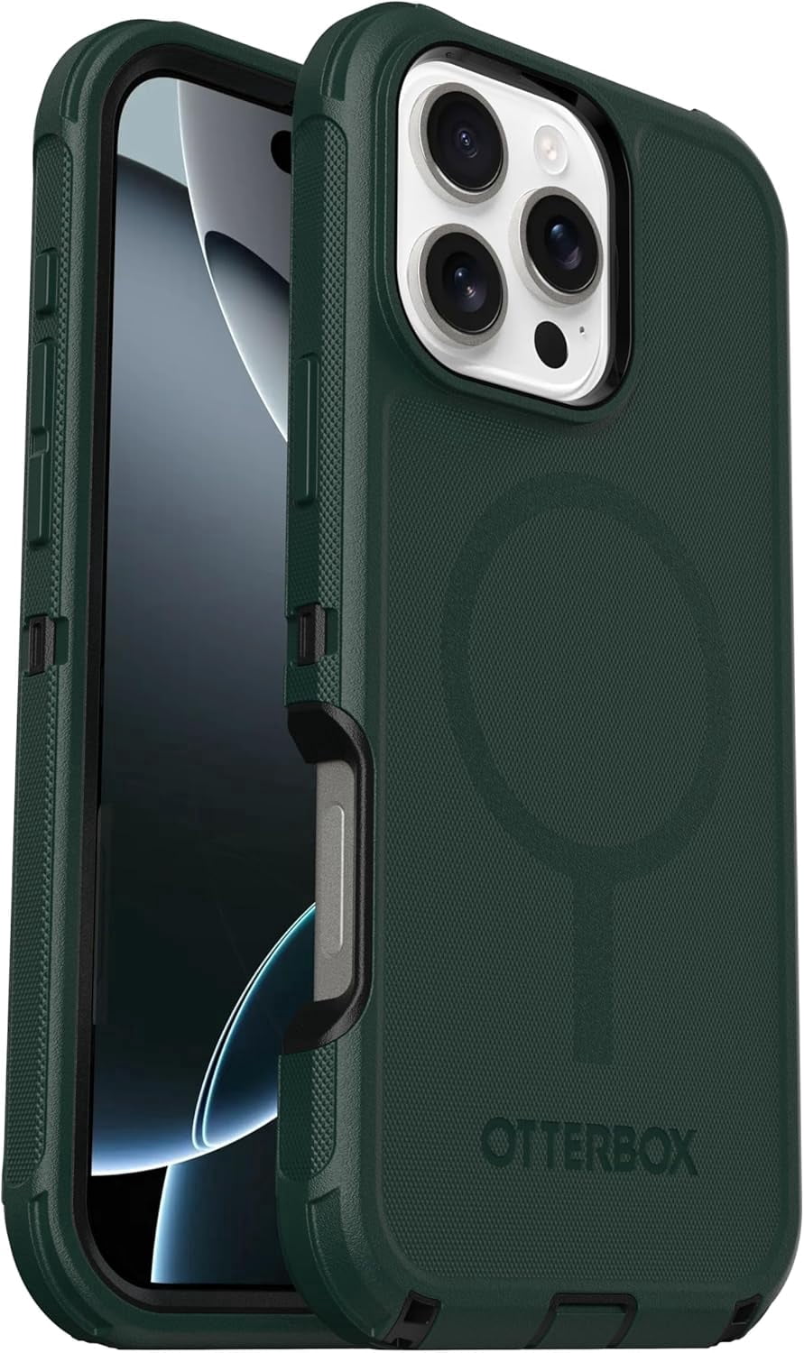 OtterBox iPhone 16 Pro Max (Only) Defender Series MagSafe Case - Cinder Cashew (Green & Black) - Case Only - Built-in Magnets, Screenless, Rugged & Durable, with Port Protection, Non-Retail Packaging