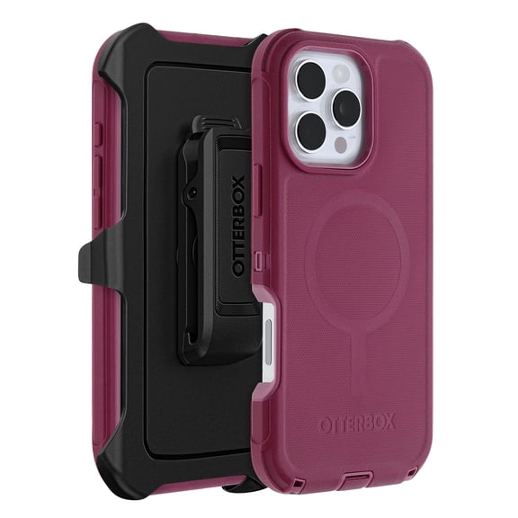 OtterBox iPhone 16 Pro Max (Only) - Defender Series MagSafe Case - Foxberry (Pink) - Holster Clip Included - Built-in Magnets, Screenless, Rugged & Durable, with Port Protection, Non-Retail Packaging