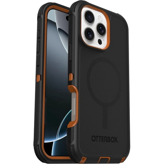 OtterBox iPhone 16 Pro Max (Only) Defender Series MagSafe Case - Iron Eclipse (Black & Orange) - Case Only, Built-in Magnets, Screenless, Rugged & Durable, with Port Protection, Non-Retail Packaging