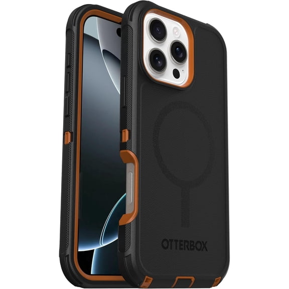 OtterBox iPhone 16 Pro Max (Only) Defender Series MagSafe Case - Iron Eclipse (Black & Orange) - Case Only, Built-in Magnets, Screenless, Rugged & Durable, with Port Protection, Non-Retail Packaging