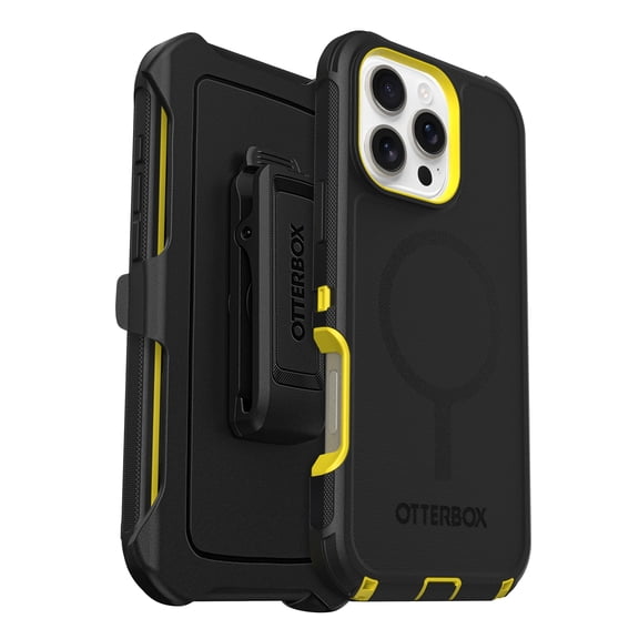OtterBox iPhone 16 Pro Max (Only) - Defender Series MagSafe Case - Night (Black & Yellow) - Holster Clip Included - Built-in Magnets - Screenless - Rugged & Durable - with Port Protection, Non-Retail