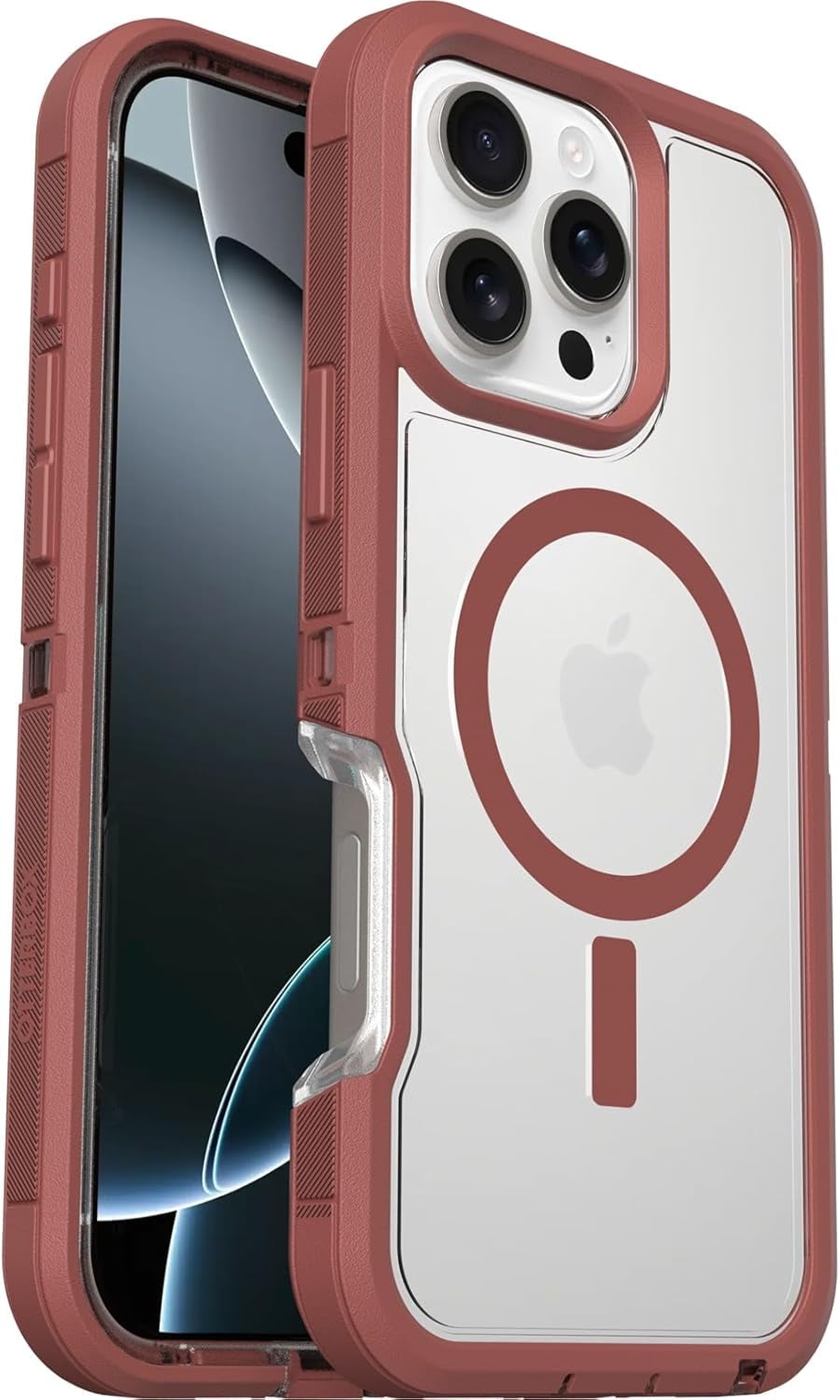OtterBox iPhone 16 Pro Max (Only) - Defender Series Pro XT Case for MagSafe - Brick Red (Clear/Red) - Screenless - Lanyard Attachment - Retail Packaging