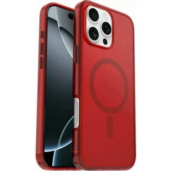 OtterBox iPhone 16 Pro Max (Only) - Symmetry Clear Series+ Case - Cherry Tomato (Firecracker) - Snaps to MagSafe - Ultra-Sleek - Raised Edges Protect Camera & Screen - Non-Retail Packaging