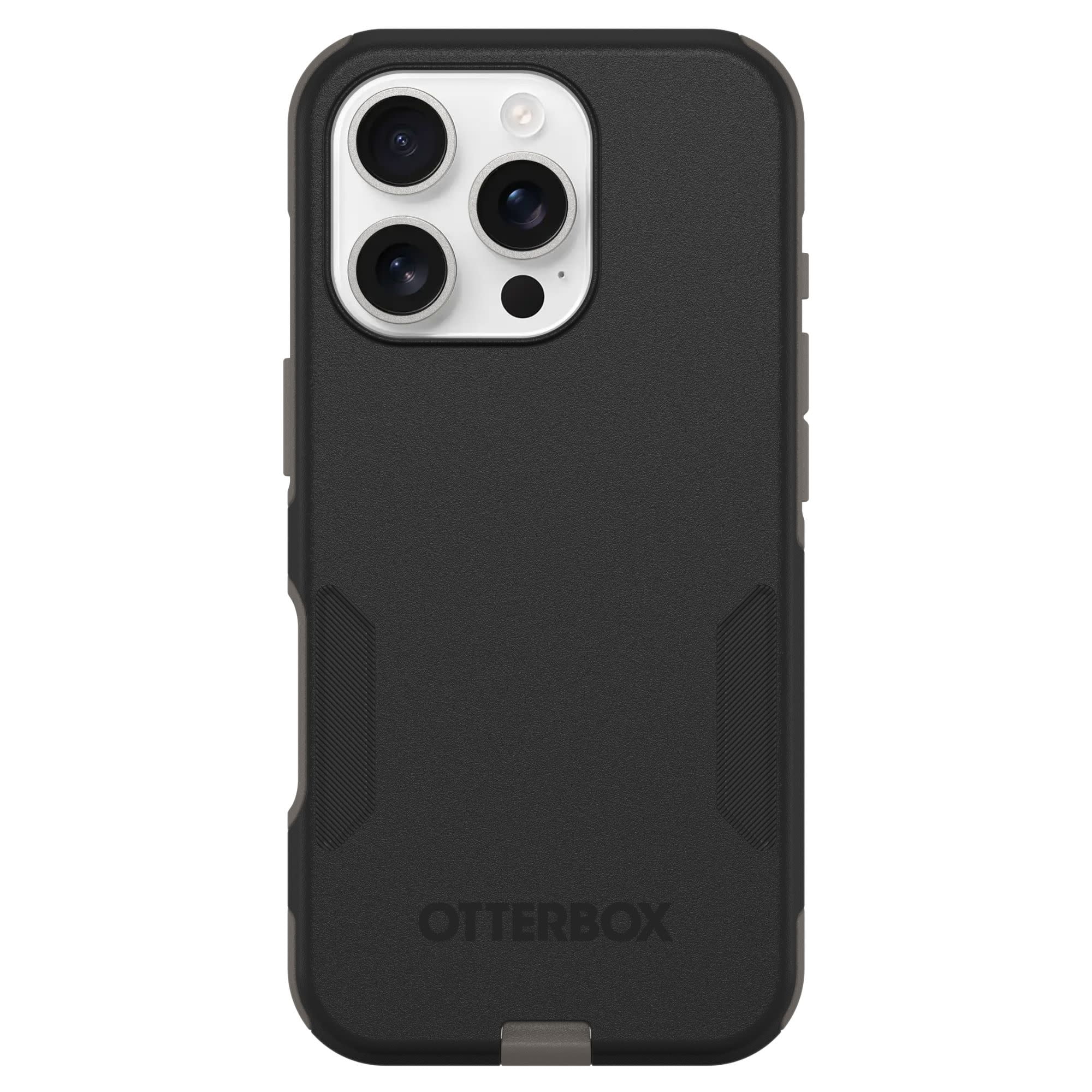 OtterBox iPhone 16 Pro (Only) – Commuter Series Case – Built-In MagSafe – Thin, Dual-Layer, Pocket-Friendly, Port Cover – Black Ash (Black/Grey)