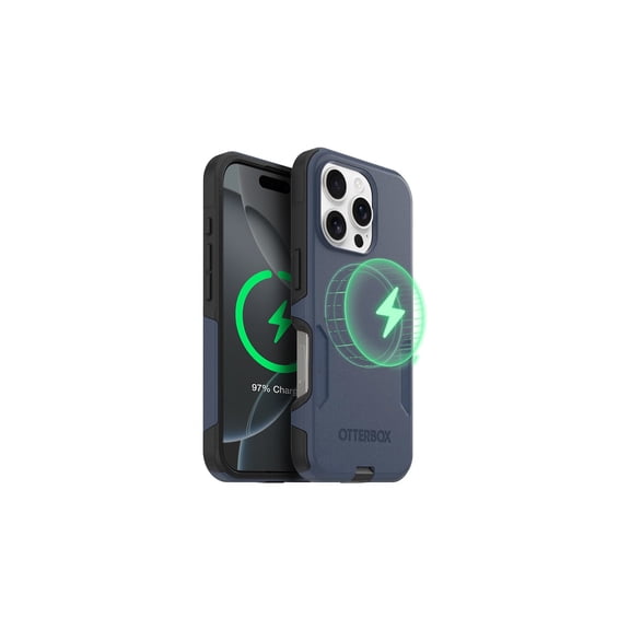 OtterBox iPhone 16 Pro Commuter Series MagSafe Case - Thin & Tough, Dual Layer with Port Protection and Built-In Anchors - Blue & Black