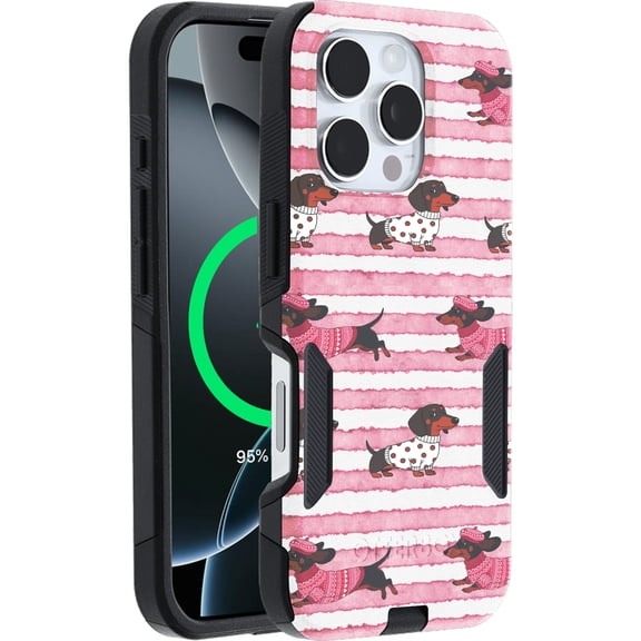 OtterBox iPhone 16 Pro (Only) – Commuter Series Case – Built-In MagSafe – Thin, Dual-Layer, Pocket-Friendly, Port Cover – Pet Lovers Dachshund Dog Design