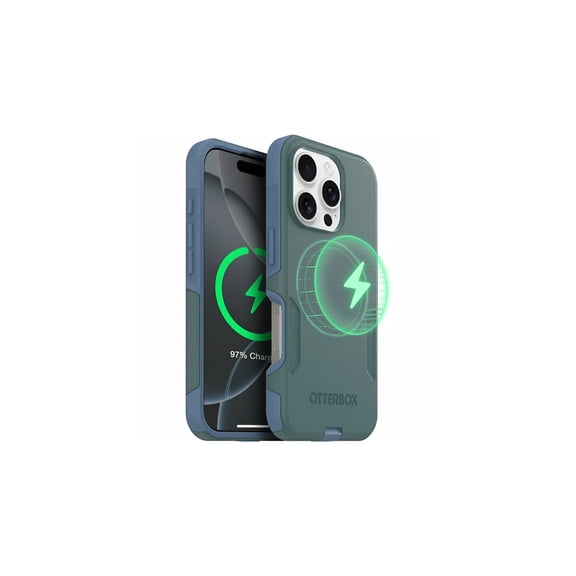 OtterBox iPhone 16 Pro Commuter Series MagSafe Case - Thin & Tough, Dual Layer with Port Protection and Built-In Anchors - Green & Blue