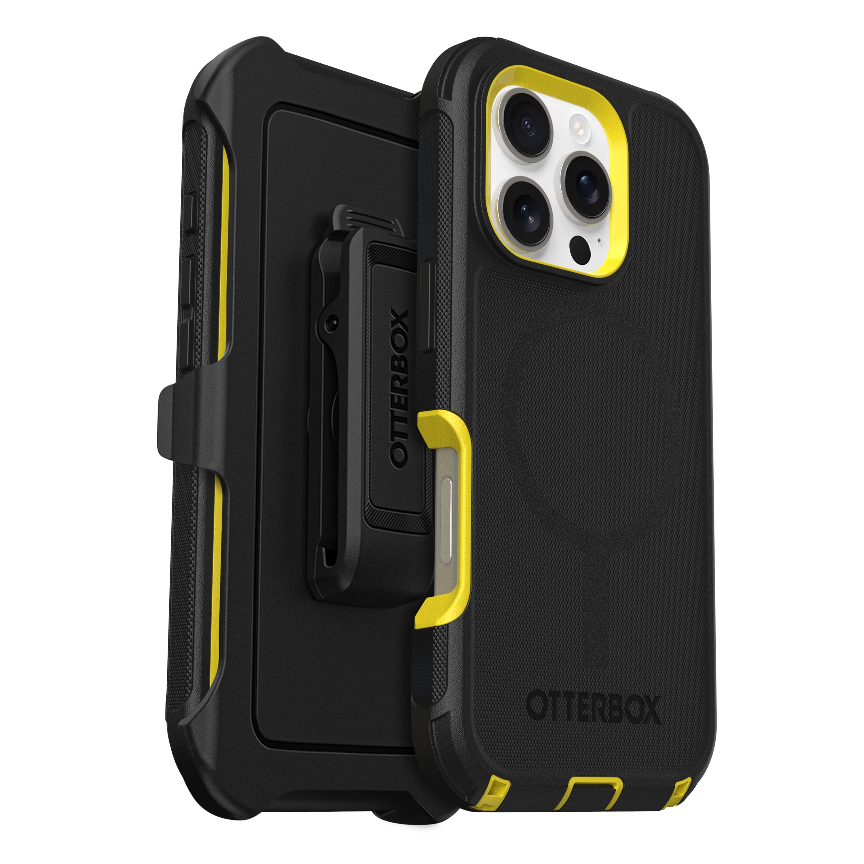 OtterBox iPhone 16 Pro (Only) Defender Series MagSafe Case, Night (Black & Yellow), Holster Clip Included, Built-in Magnets, Screenless, Rugged & Durable, with Port Protection, Non-Retail Packaging